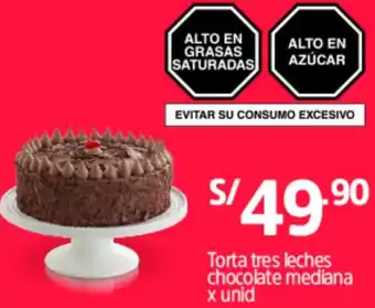 Plaza Vea Tortas Tres Leches Chocolate Mediana oferta
