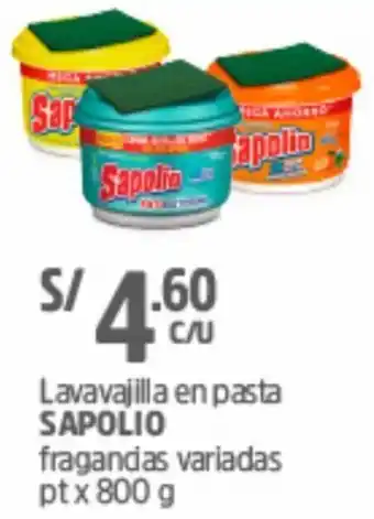 Plaza Vea Lavavajilla en Pasta Sapolio Fragandas Variadas 800g oferta