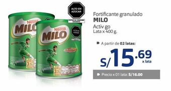 Makro Fortificante granulado milo activ go lata x 400 g. oferta