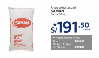 Makro Arroz extra tacuari saman saco x 50 kg. oferta