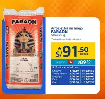Makro Arroz extra nir faraon añejo saco 25kg oferta