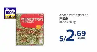 Makro Arveja verde partida m&k bolsa x 500 g oferta