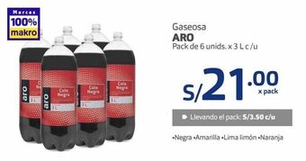 Makro Gaseosa aro pack de 6 unids. x 3 l c /u oferta