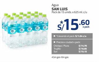 Makro Agua san luis pack de 15 unids. x 625 ml. c/u oferta