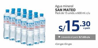 Makro Agua mineral san mateo pack de 15 unids. x 600 ml. c/u oferta