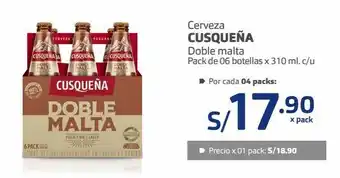 Makro Cerveza cusqueña doble malta pack de 06 botellas x 310 ml. c/u oferta
