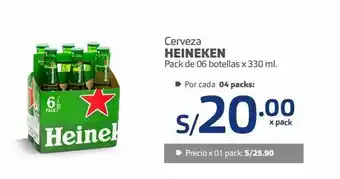 Makro Cerveza heineken pack de 06 botellas x 330 ml. oferta