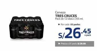 Makro Cerveza tres cruces pack de 12 latas x 355 ml. oferta