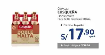 Makro Cerveza cusqueña doble malta pack de 06 botellas x 310 ml. oferta