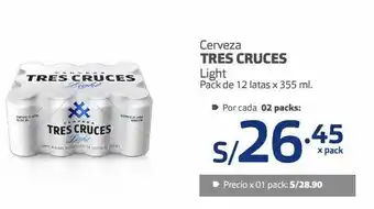 Makro Cerveza tres cruces light pack de 12 latas x 355 ml. oferta