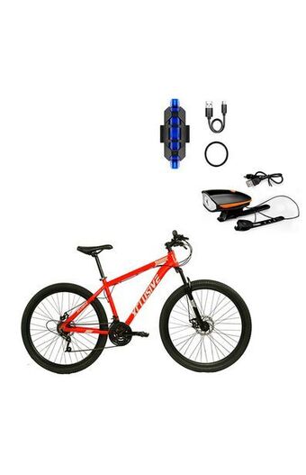 Tiendas EFE Bicicleta aluminio xclusive aro 27' rg f. disco hidráulico + kit de luces delanteras naranja y traseras azul oferta