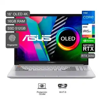 Hiraoka Laptop asus vivobook pro 16x oled n7600pc 16" intel core i7-11370h 512gb ssd 16gb ram oferta