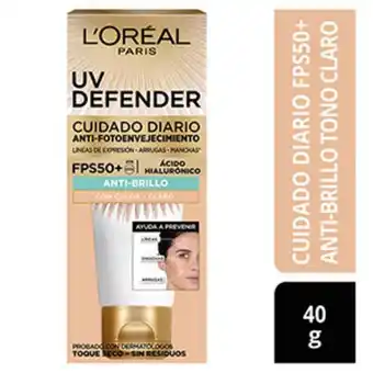Mifarma Protector solar anti edad uv defender l'oréal paris skin care fps 50+ anti brillo - tubo 40 ml oferta
