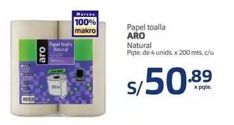 Makro Papel toalla aro natural pqte. de 4 unids. x 200 mts. c/u oferta