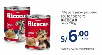 Pate para perro pequeño adulto / cachorro ricocan lata x 330 g.