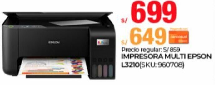 Impresora Multi Epson L3210 oferta en Metro