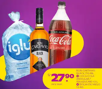 Tambo Ron Cartavio Black 750ml + Coca Cola Regular Sin Azúcar 1,5L + Bolsa de Hielo 1,5kg oferta