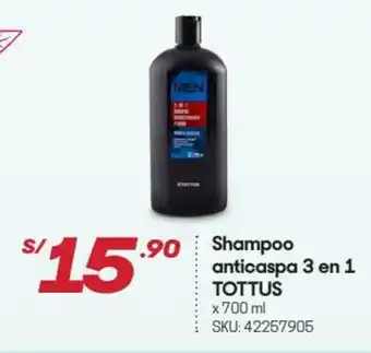 Hiperbodega Precio Uno Shampoo Anticaspa 3 en 1 Tottus 700ml oferta