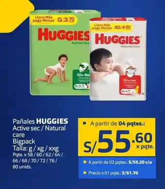 Makro Pañales huggies active sec / natural care bigpack oferta