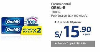 Makro Crema dental oral-b 100% pack de 2 unids. x 100 ml. c/u oferta