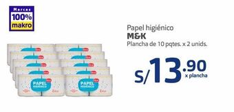 Makro Papel higiénico m&k plancha de 10 pqtes. x 2 unids. oferta