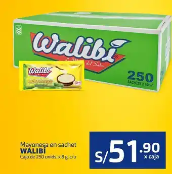 Mayonesa en sachet walibí caja de 250 unids. x 8 g. c/u
