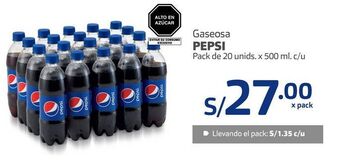 Makro Gaseosa pepsi pack de 20 unids. x 500 ml. c/u oferta