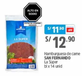 Plaza Vea Hamburguesa de Carne La Súper San Fernando 14 unid oferta