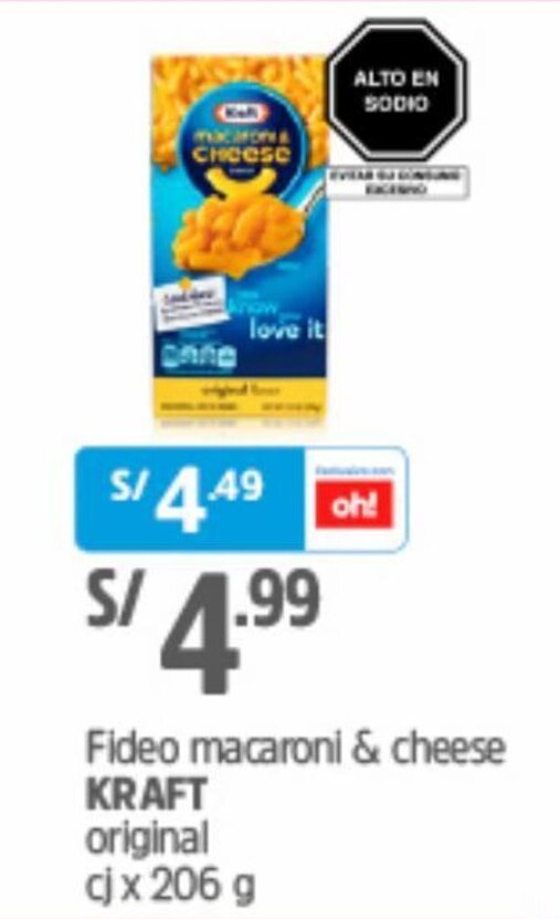 Kraft Macaroni \u0026 Cheese Original 206g oferta en Plaza Vea