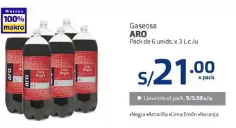 Makro Gaseosa aro pack de 6 unids. x 3 l c /u oferta