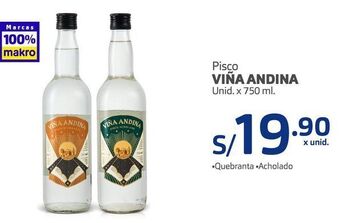 Makro Pisco viña andina unid. x 750 ml. oferta
