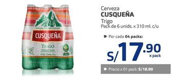 Makro Cerveza cusqueña trigo pack de 6 unids. x 310 ml. c/u oferta