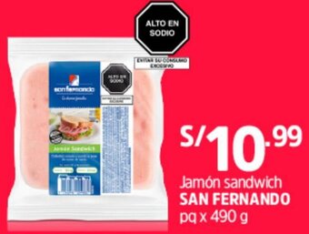 Plaza Vea Jamón Sandwich San Fernando 490g oferta