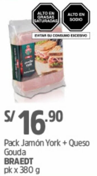 Plaza Vea Pack Jamón York + Queso Gouda Braedt 380g oferta