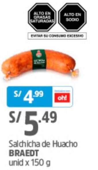 Plaza Vea Salchicha de Huacho Braedt 150g oferta