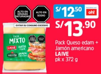 Plaza Vea Pack Queso Edam + Jamón Americano Laive 372g oferta