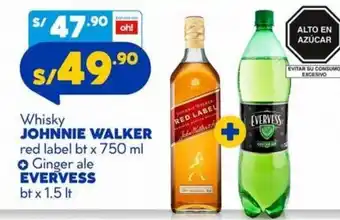 Mass Whisky Johnnie Walker Red Label 750ml +Ginger Ale Evervess 1.5lt oferta