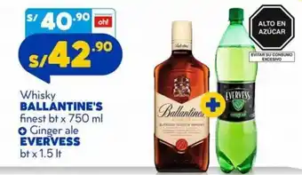 Mass Whisky Ballantine's Finest 750ml +Ginger Ale Evervess 1.5lt oferta