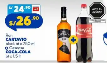Mass Ron Cartavio Black 750ml +Gaseosa Coca-Cola 1.5lt oferta