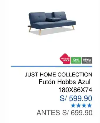 Maestro Just Home Collection Futón Hobbs Azul 180 x 86 x 74 oferta