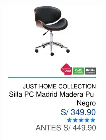Maestro Just Home Collection Silla PC Madrid Madera Pu Negro oferta