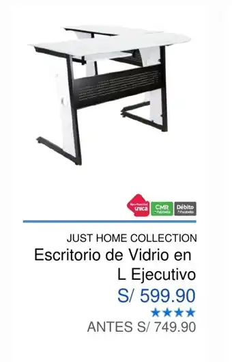 Maestro Just Home Collection Escritorio de Vidrio en L Ejecutivo oferta