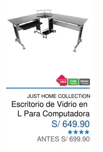 Maestro Just Home Collection Escritorio de Vidrio en L para Computadora oferta