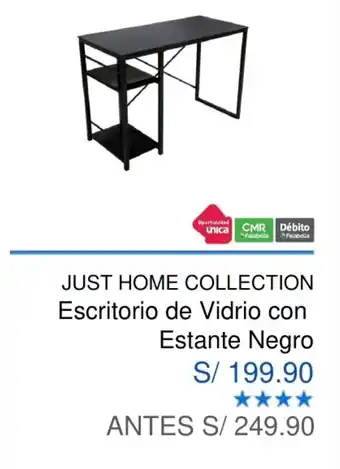 Maestro Just Home Collection Escritorio de Vidrio con Estante Negro oferta