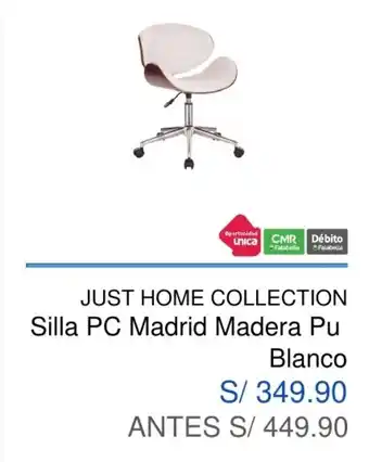Maestro Just Home Collection Silla PC Madrid Madera Pu Blanco oferta
