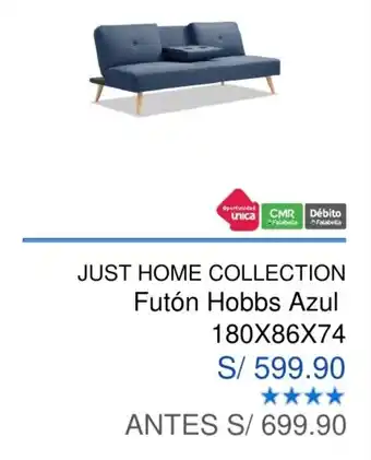 Maestro Just Home Collection Futón Hobbs Azul 180x 86 x 74 oferta