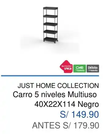 Maestro Just Home Collection Carro 5 Niveles Multiuso Negro 40 x 22 x 114 oferta