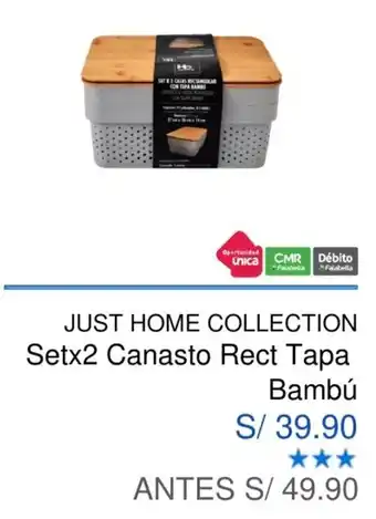 Maestro Just Home Collection Canasto Rect Tapa Bambú Set x2 oferta