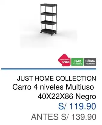 Maestro Just Home Collection Carro 4 Niveles Multiuso Negro 40 x 22 x 86 oferta