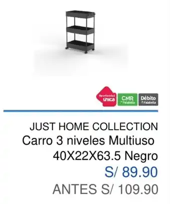 Maestro Just Home Collection Carro 3 Niveles Multiuso Negro 40 x 22 x 63.5 oferta